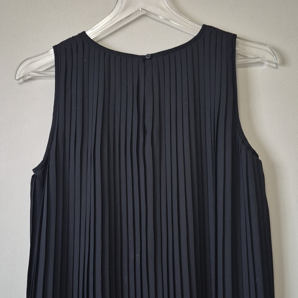 Eileen Fisher Accordian Pleated Sleeveless Shift Dress, Black, Size XS - Picture 9 of 12